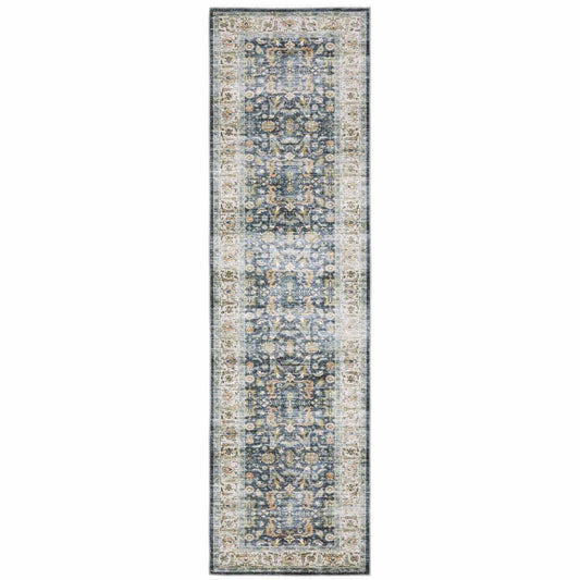2' X 8' Blue Gold Rust Ivory And Olive Oriental Printed Stain Resistant Non Skid Runner Rug - Homeroots - Flyclothing LLC