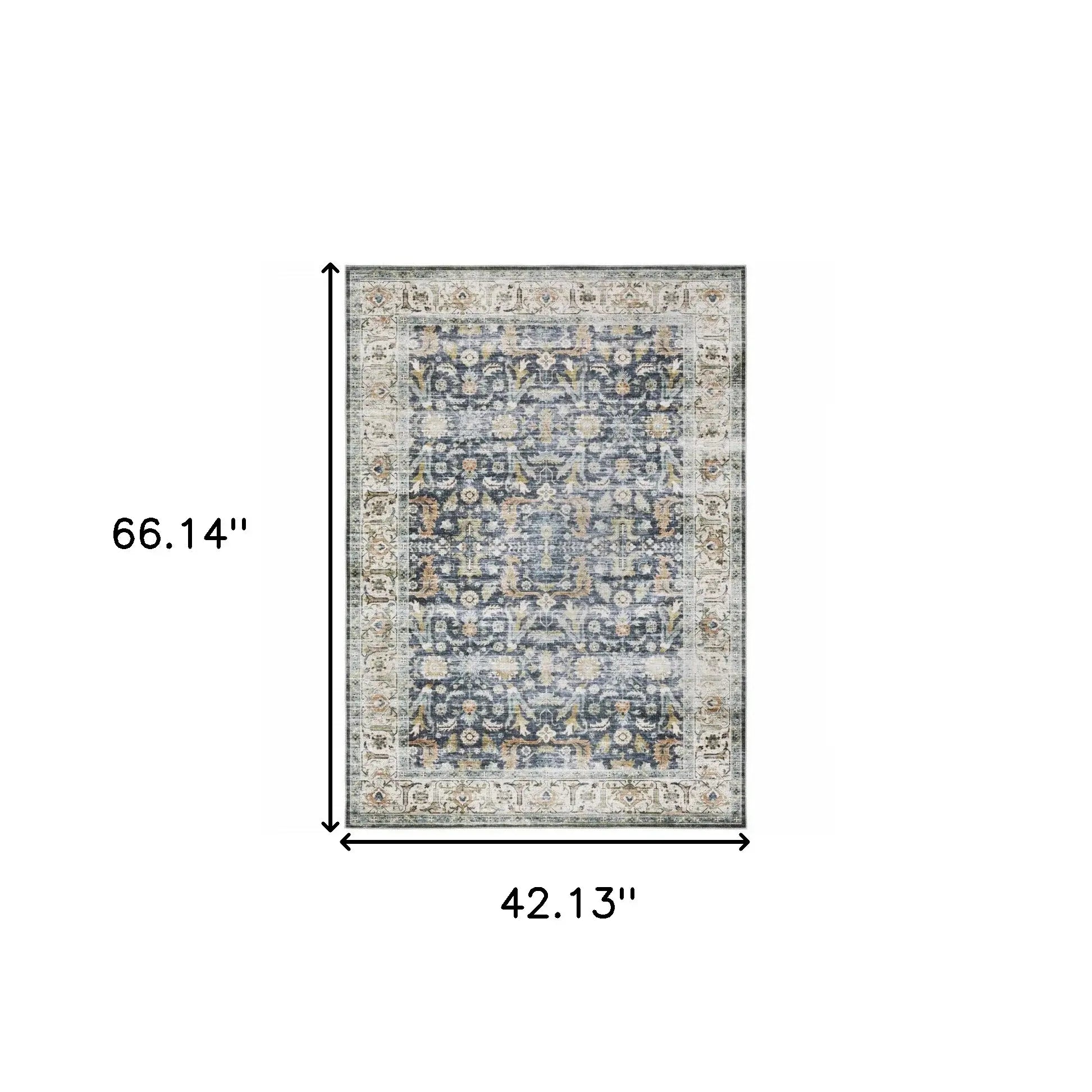 4' X 6' Blue Gold Rust Ivory And Olive Oriental Printed Stain Resistant Non Skid Area Rug - Homeroots - Flyclothing LLC