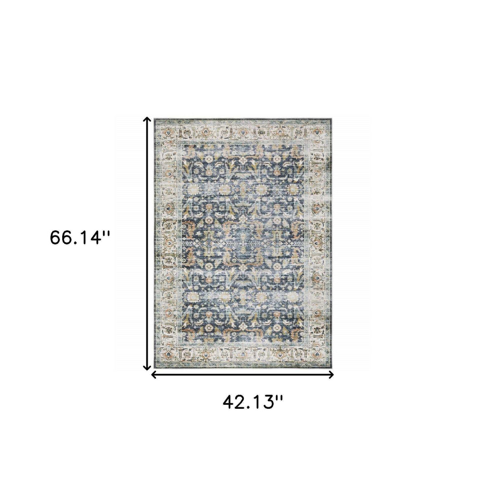 4' X 6' Blue Gold Rust Ivory And Olive Oriental Printed Stain Resistant Non Skid Area Rug - Homeroots - Flyclothing LLC