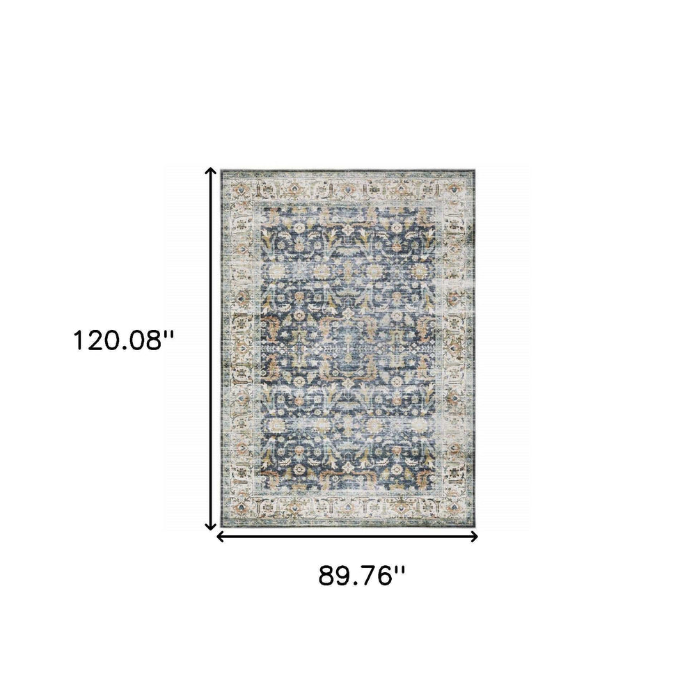 7' X 10' Blue Gold Rust Ivory And Olive Oriental Printed Stain Resistant Non Skid Area Rug - Homeroots - Flyclothing LLC