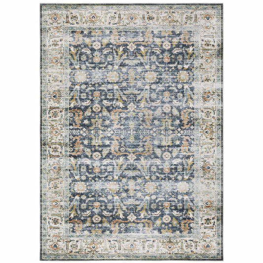 7' X 10' Blue Gold Rust Ivory And Olive Oriental Printed Stain Resistant Non Skid Area Rug - Homeroots - Flyclothing LLC