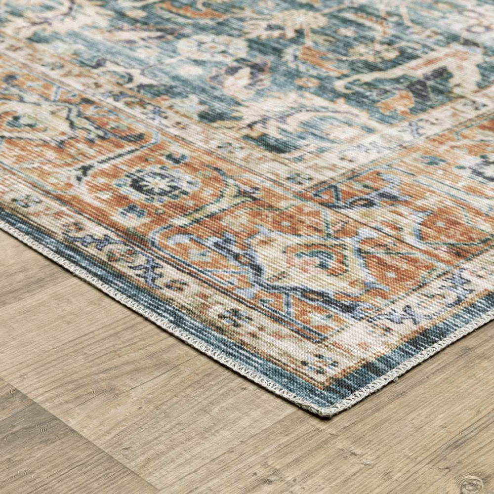 2' X 3' Blue Rust Gold And Olive Oriental Printed Stain Resistant Non Skid Area Rug - Homeroots - Flyclothing LLC