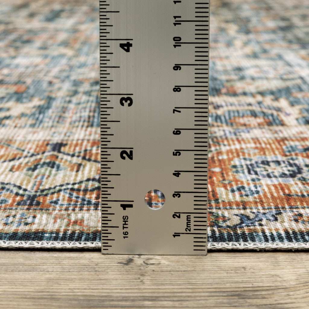 2' X 3' Blue Rust Gold And Olive Oriental Printed Stain Resistant Non Skid Area Rug - Homeroots - Flyclothing LLC
