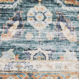 2' X 8' Blue Rust Gold And Olive Oriental Printed Stain Resistant Non Skid Runner Rug