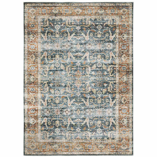 4' X 6' Blue Rust Gold And Olive Oriental Printed Stain Resistant Non Skid Area Rug - Homeroots - Flyclothing LLC