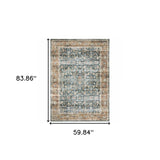 5' X 7' Blue Rust Gold And Olive Oriental Printed Stain Resistant Non Skid Area Rug - Homeroots - Flyclothing LLC