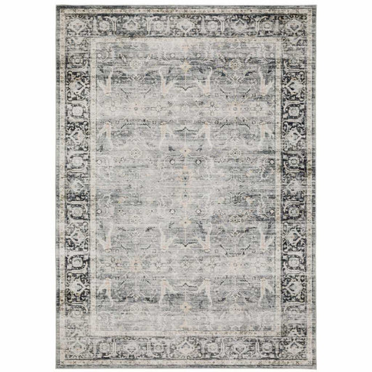 2' X 3' Charcoal Grey Salmon And Ivory Oriental Printed Stain Resistant Non Skid Area Rug - Homeroots - Flyclothing LLC