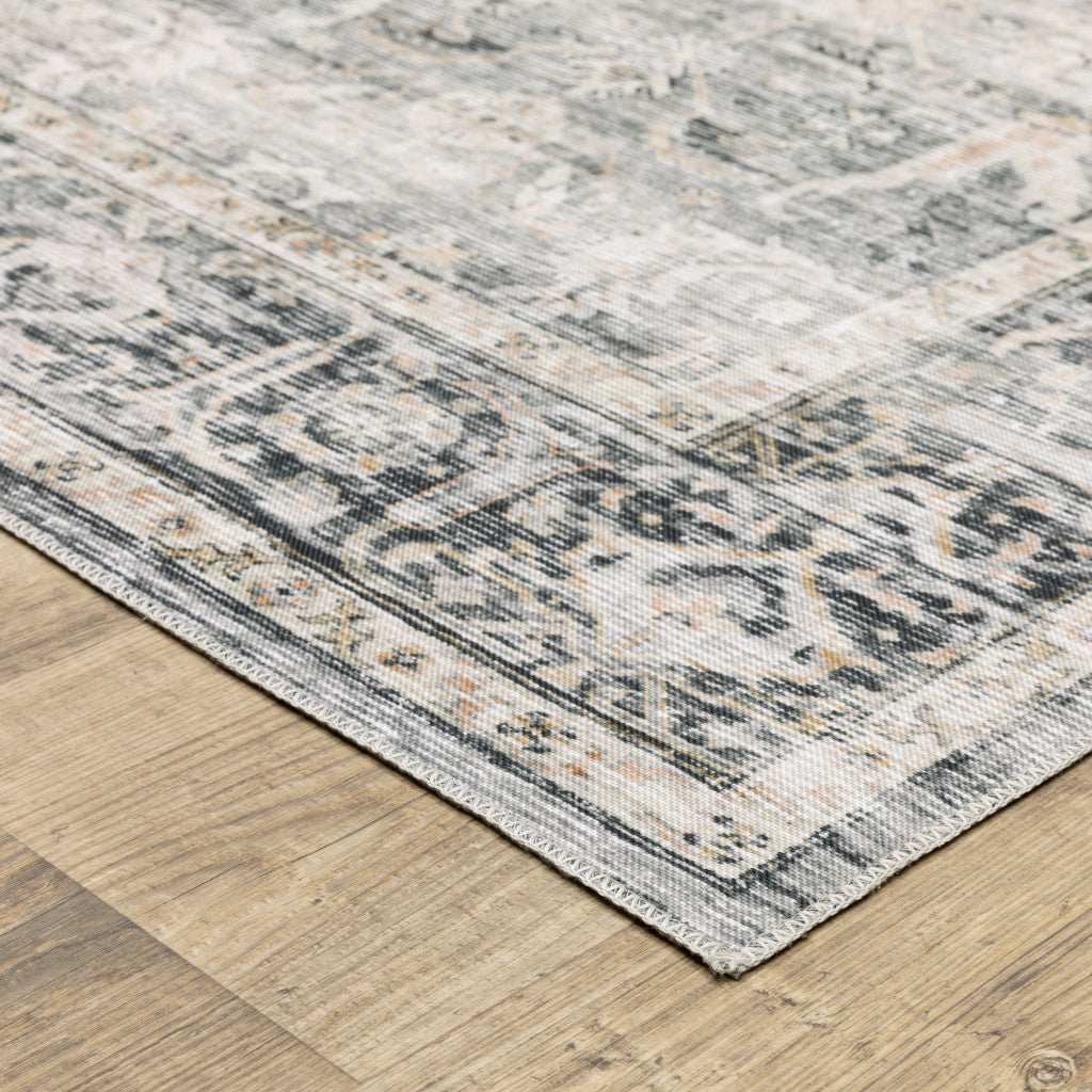 2' X 3' Charcoal Grey Salmon And Ivory Oriental Printed Stain Resistant Non Skid Area Rug - Homeroots - Flyclothing LLC