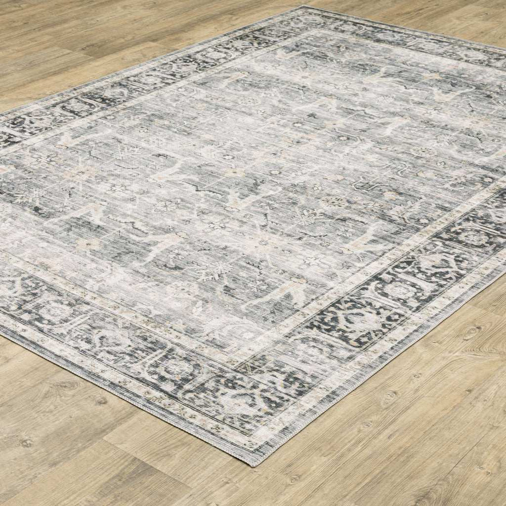 2' X 3' Charcoal Grey Salmon And Ivory Oriental Printed Stain Resistant Non Skid Area Rug - Homeroots - Flyclothing LLC
