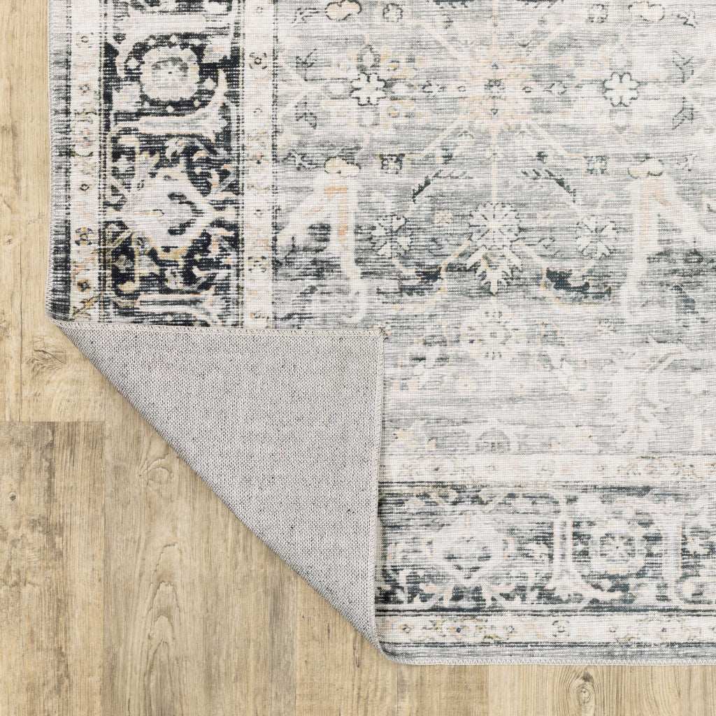 2' X 3' Charcoal Grey Salmon And Ivory Oriental Printed Stain Resistant Non Skid Area Rug - Homeroots - Flyclothing LLC