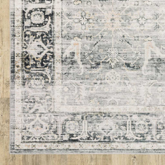 2' X 3' Charcoal Grey Salmon And Ivory Oriental Printed Stain Resistant Non Skid Area Rug - Homeroots - Flyclothing LLC