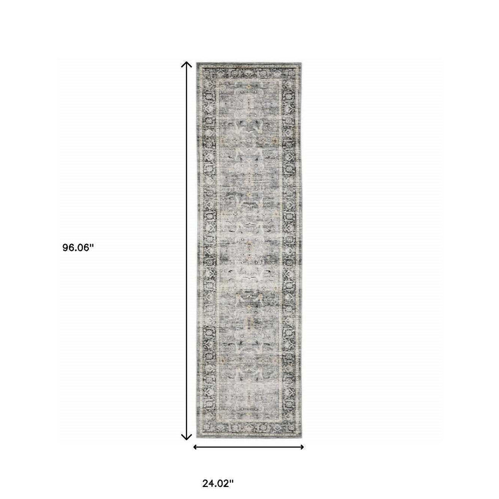 2' X 8' Charcoal Grey Salmon And Ivory Oriental Printed Stain Resistant Non Skid Runner Rug - Homeroots - Flyclothing LLC