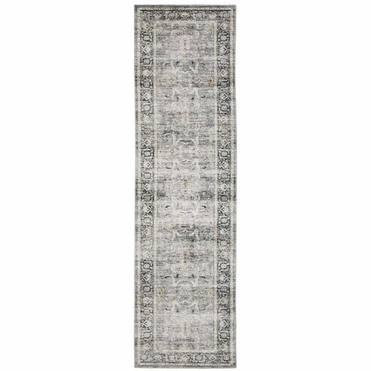 2' X 8' Charcoal Grey Salmon And Ivory Oriental Printed Stain Resistant Non Skid Runner Rug - Homeroots - Flyclothing LLC