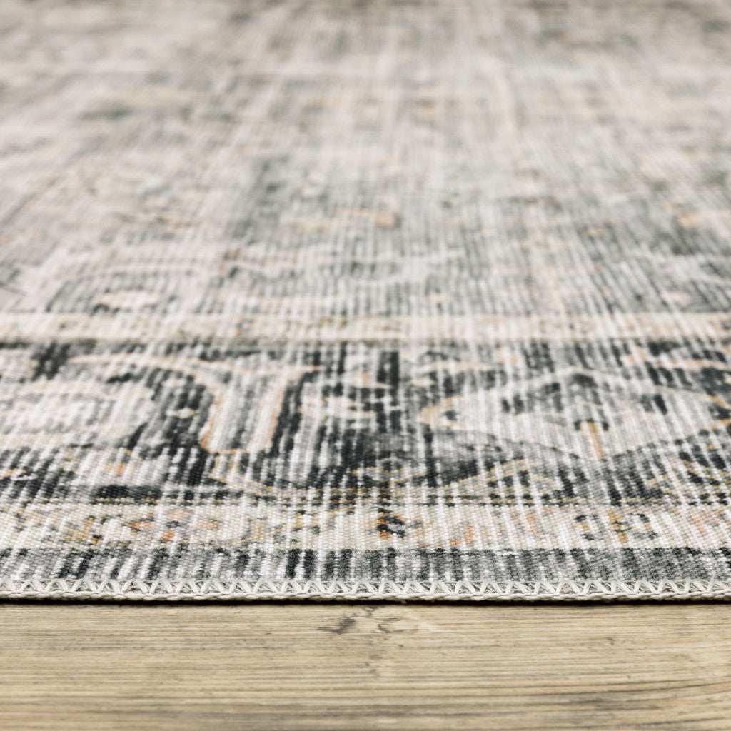 2' X 8' Charcoal Grey Salmon And Ivory Oriental Printed Stain Resistant Non Skid Runner Rug - Homeroots - Flyclothing LLC