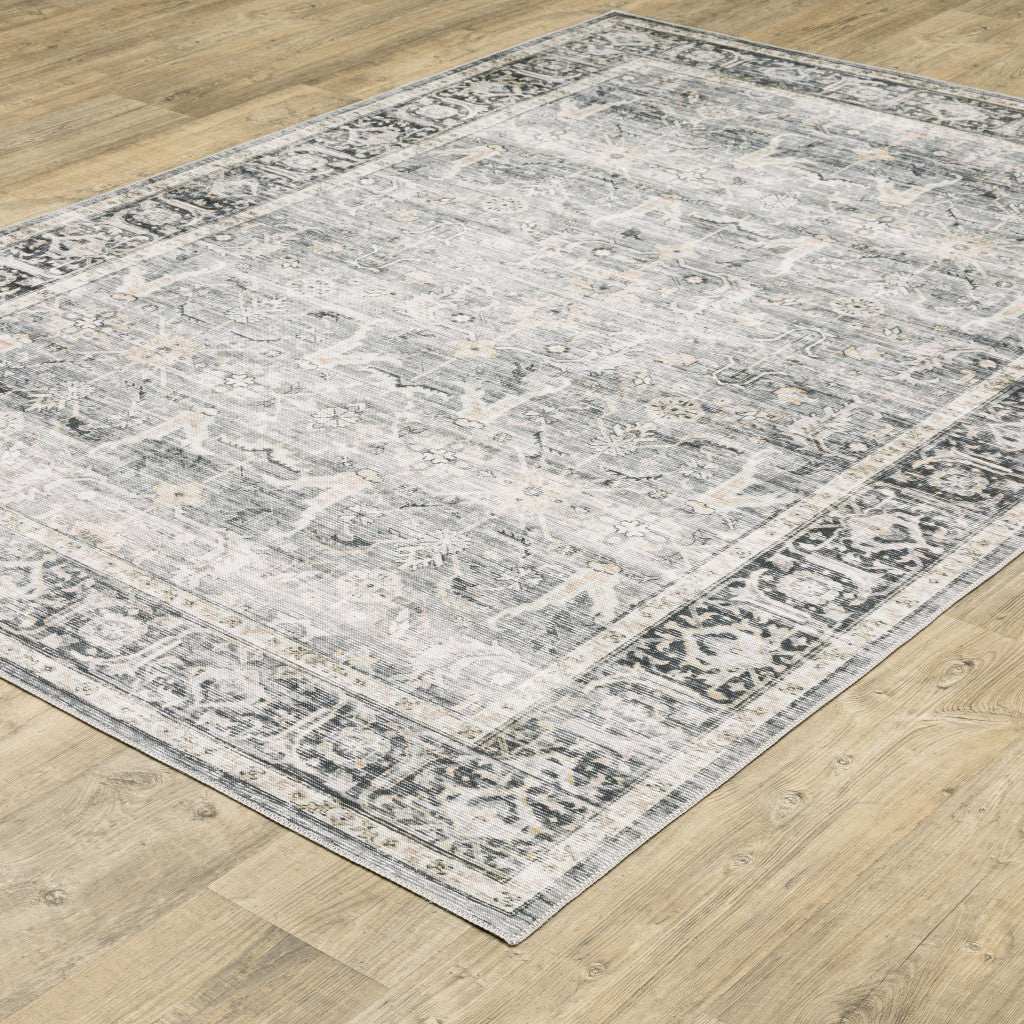 2' X 8' Charcoal Grey Salmon And Ivory Oriental Printed Stain Resistant Non Skid Runner Rug - Homeroots - Flyclothing LLC