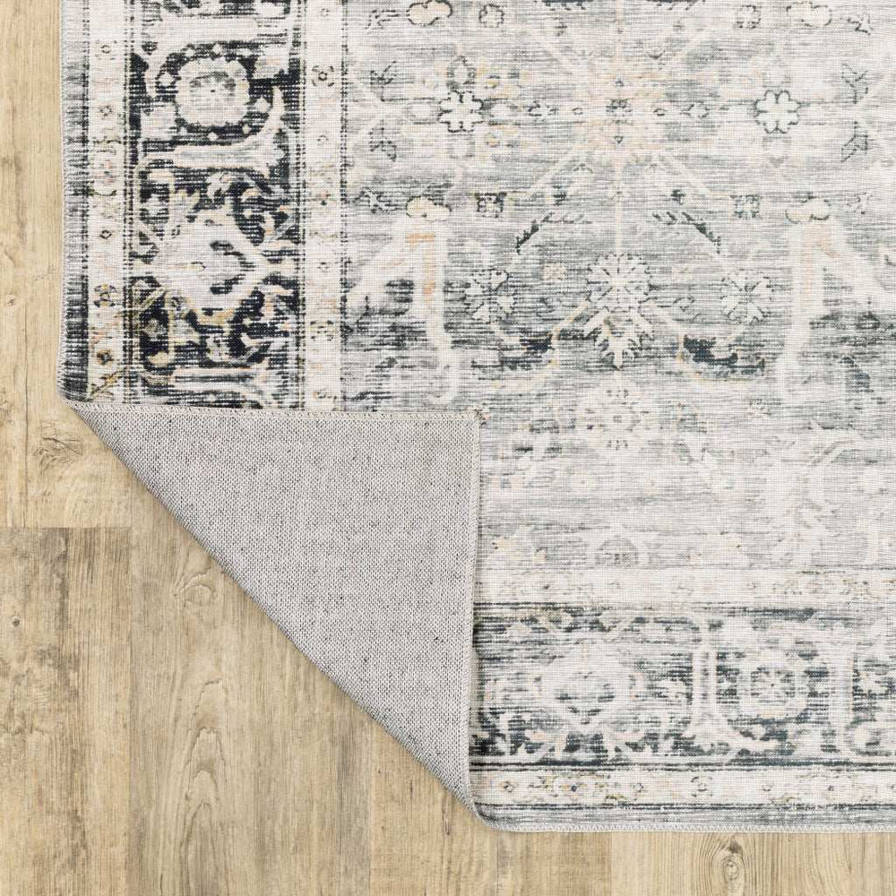 2' X 8' Charcoal Grey Salmon And Ivory Oriental Printed Stain Resistant Non Skid Runner Rug - Homeroots - Flyclothing LLC