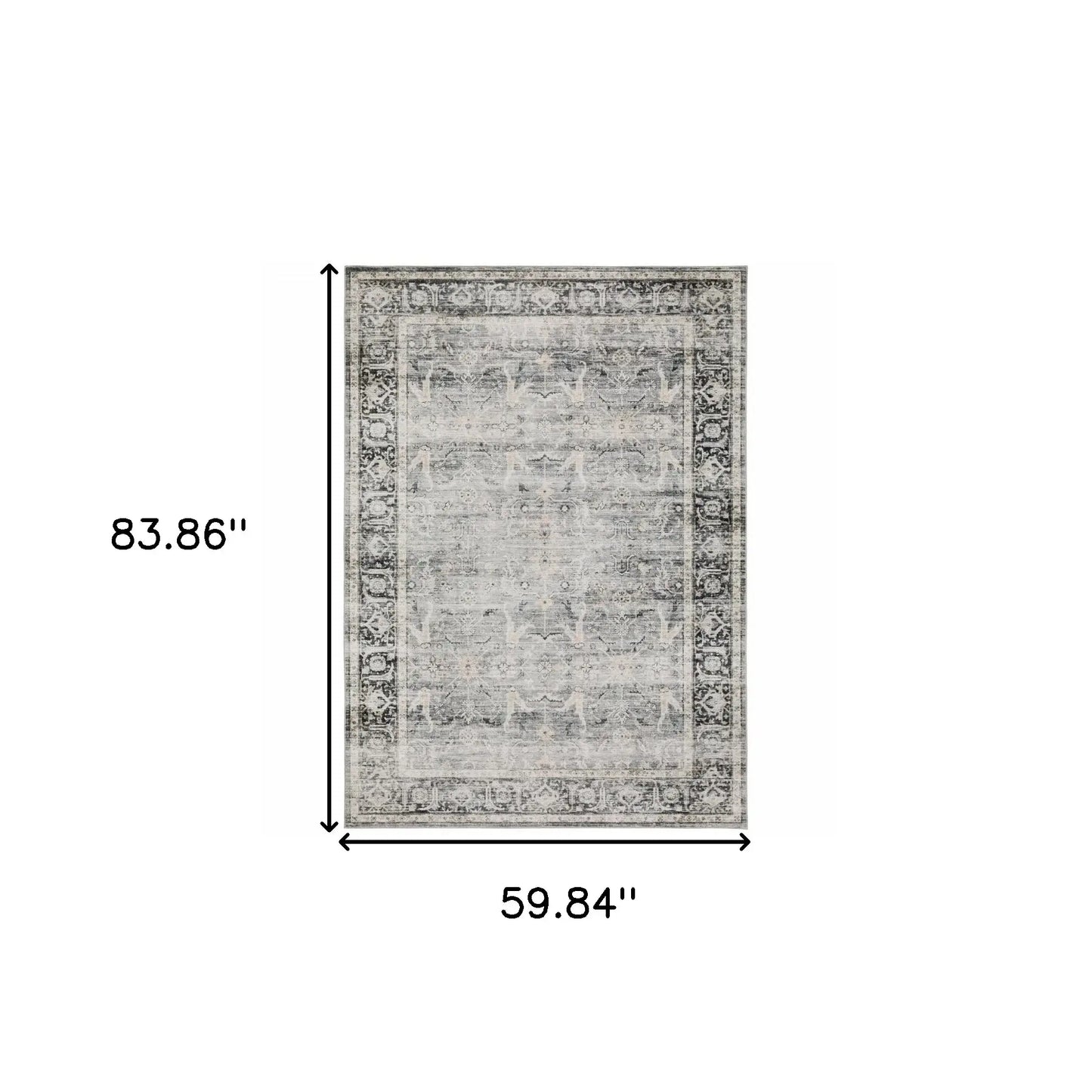 5' X 7' Charcoal Grey Salmon And Ivory Oriental Printed Stain Resistant Non Skid Area Rug - Homeroots - Flyclothing LLC