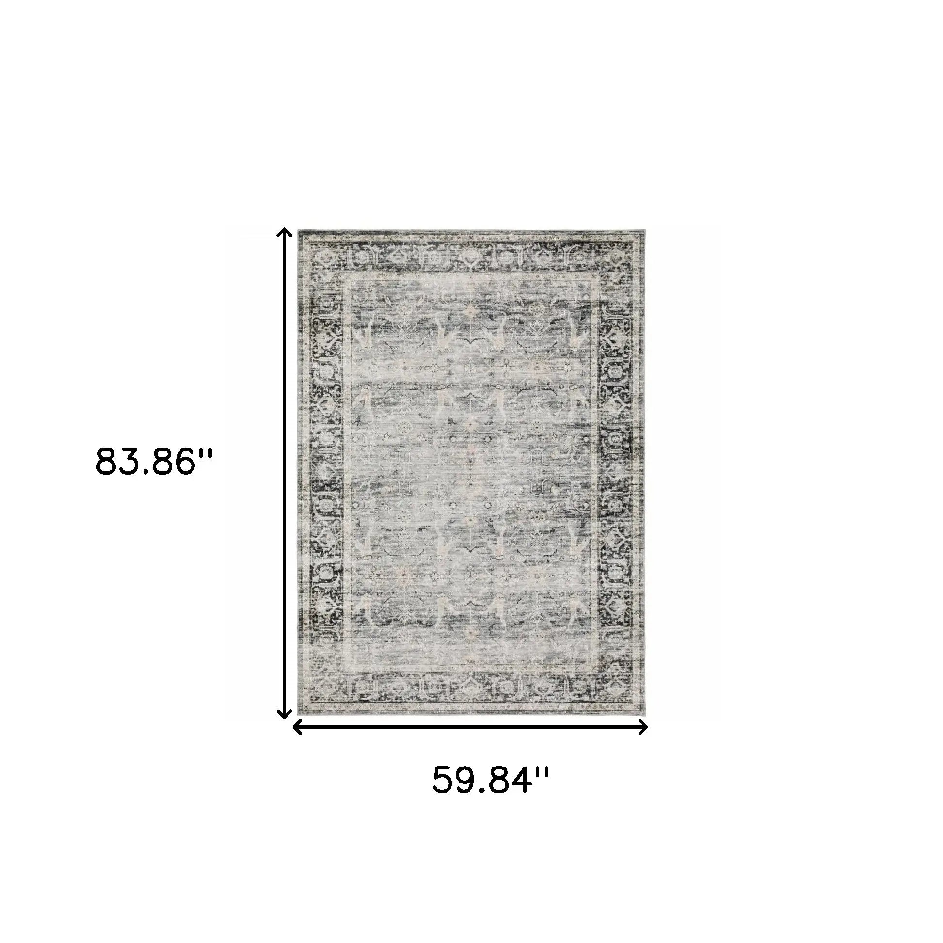 5' X 7' Charcoal Grey Salmon And Ivory Oriental Printed Stain Resistant Non Skid Area Rug - Homeroots - Flyclothing LLC