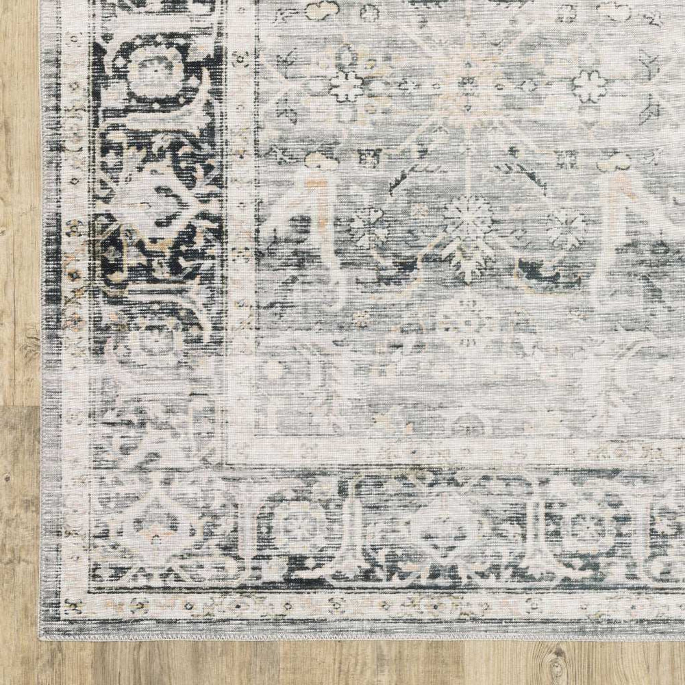 5' X 7' Charcoal Grey Salmon And Ivory Oriental Printed Stain Resistant Non Skid Area Rug - Homeroots - Flyclothing LLC