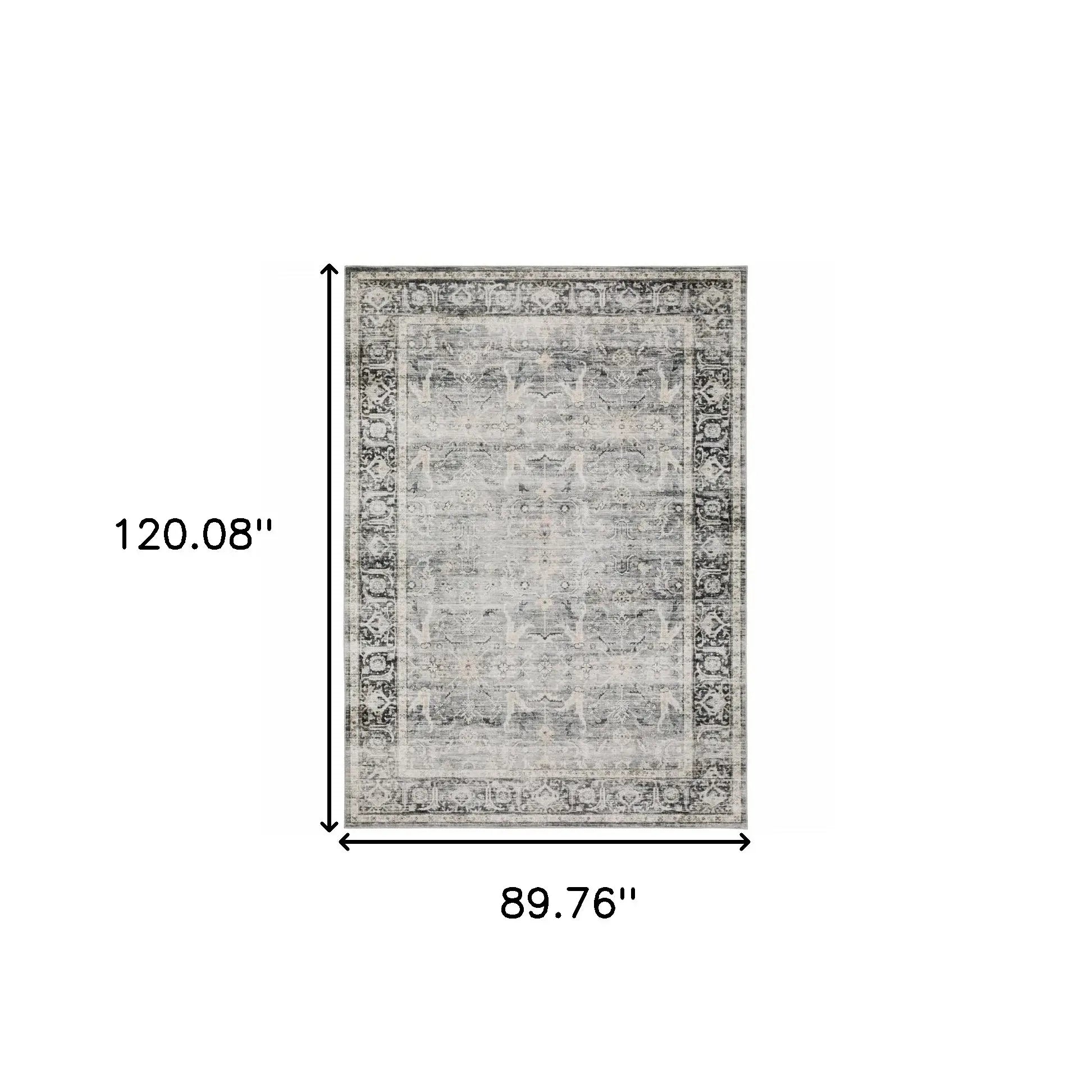 7' X 10' Charcoal Grey Salmon And Ivory Oriental Printed Stain Resistant Non Skid Area Rug - Homeroots - Flyclothing LLC