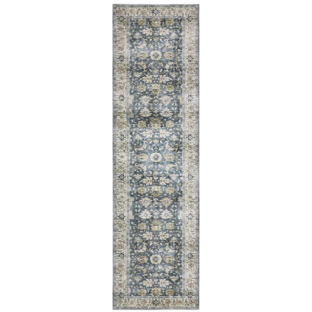 8' Blue And Ivory Oriental Printed Non Skid Runner Rug - Homeroots - Flyclothing LLC