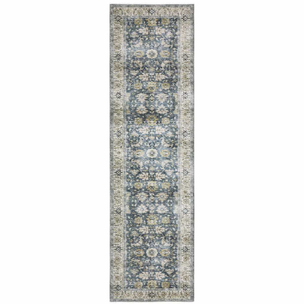 8' Blue And Ivory Oriental Printed Non Skid Runner Rug - Homeroots - Flyclothing LLC