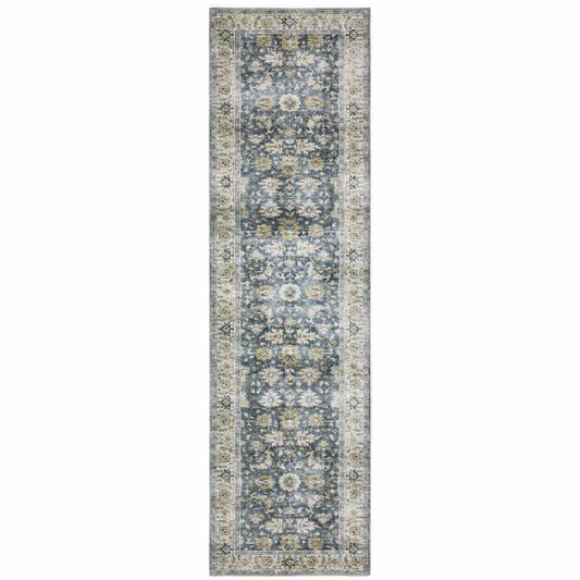 8' Blue And Ivory Oriental Printed Non Skid Runner Rug - Homeroots - Flyclothing LLC