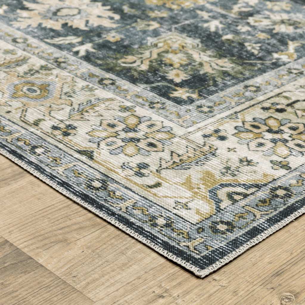 8' Blue And Ivory Oriental Printed Non Skid Runner Rug - Homeroots - Flyclothing LLC