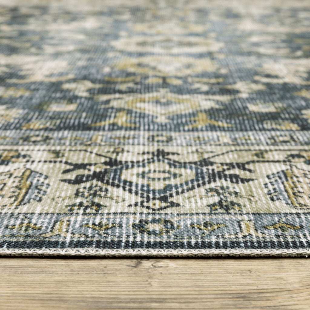 8' Blue And Ivory Oriental Printed Non Skid Runner Rug - Homeroots - Flyclothing LLC