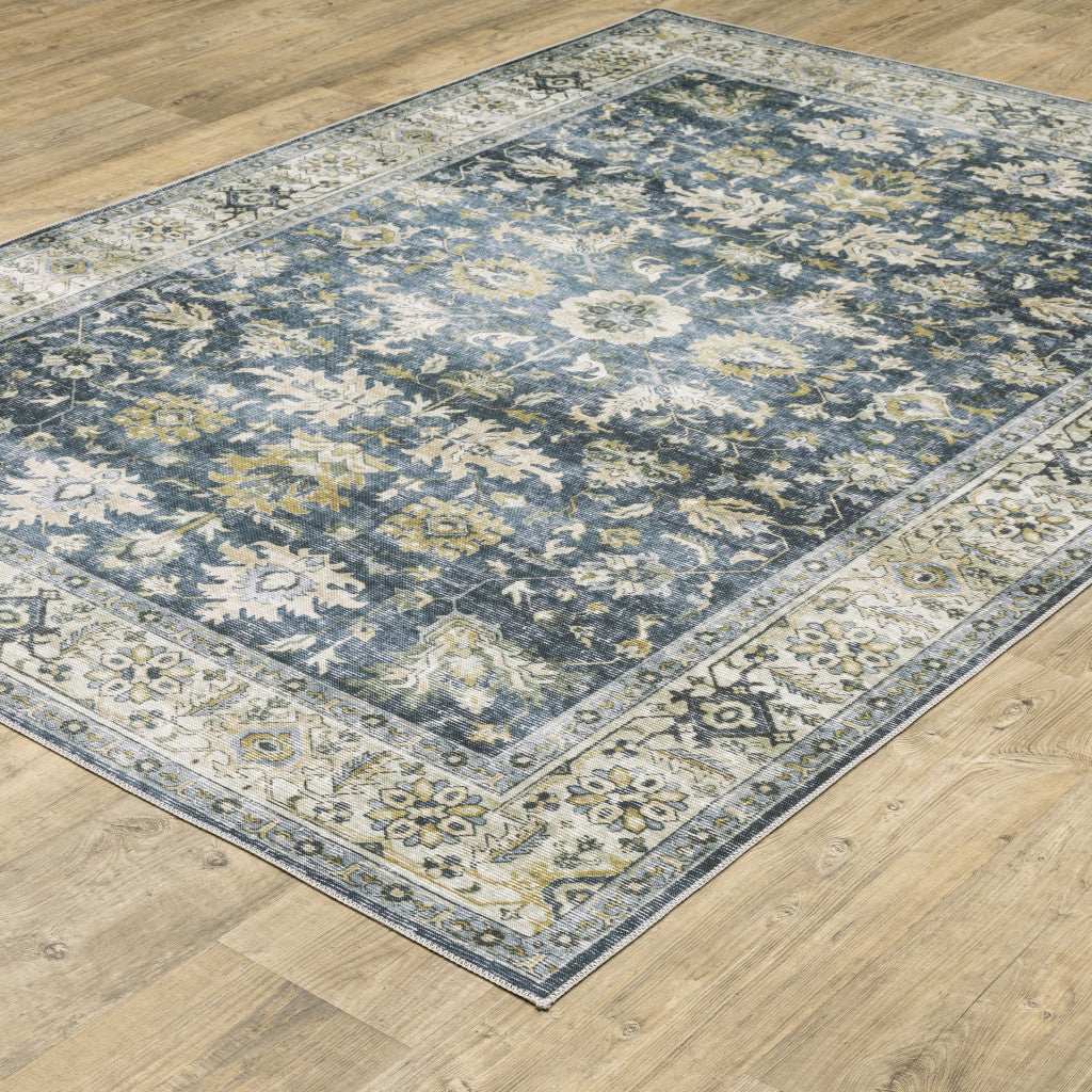 8' Blue And Ivory Oriental Printed Non Skid Runner Rug - Homeroots - Flyclothing LLC