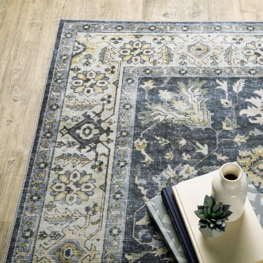 8' Blue And Ivory Oriental Printed Non Skid Runner Rug - Homeroots - Flyclothing LLC