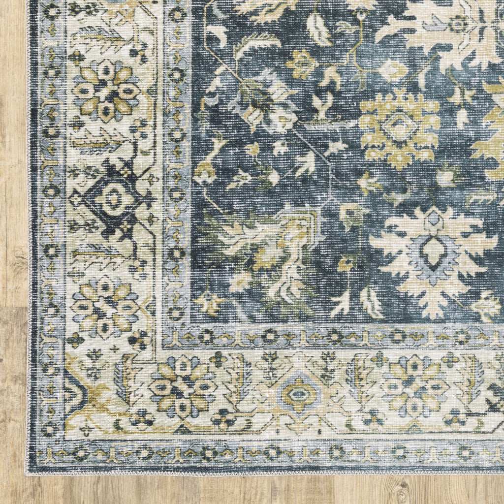 8' Blue And Ivory Oriental Printed Non Skid Runner Rug - Homeroots - Flyclothing LLC