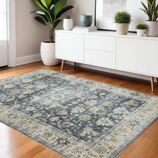 4' X 6' Blue Gold Green And Ivory Oriental Printed Stain Resistant Non Skid Area Rug - Homeroots - Flyclothing LLC
