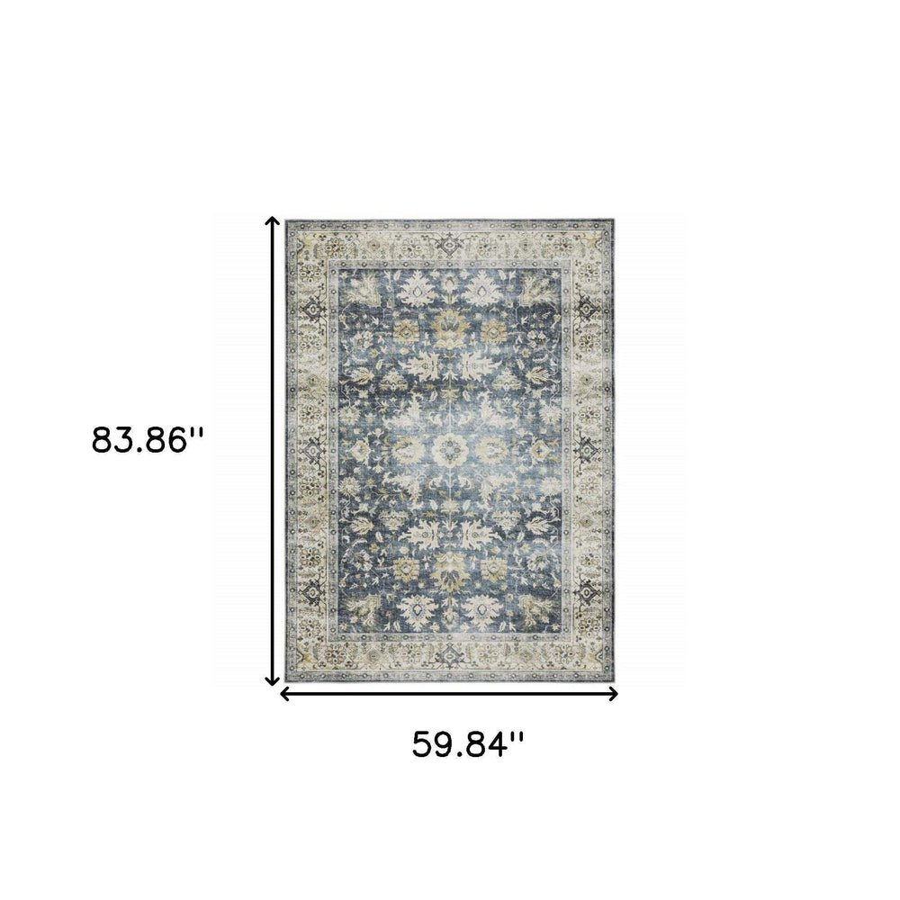 5' X 7' Blue Gold Green And Ivory Oriental Printed Stain Resistant Non Skid Area Rug - Homeroots - Flyclothing LLC
