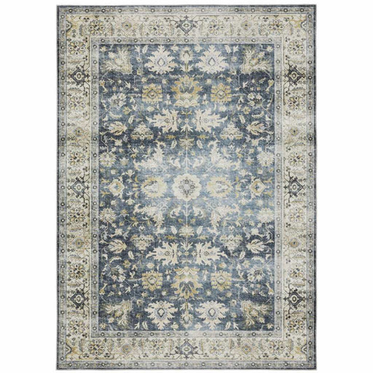 5' X 7' Blue Gold Green And Ivory Oriental Printed Stain Resistant Non Skid Area Rug - Homeroots - Flyclothing LLC