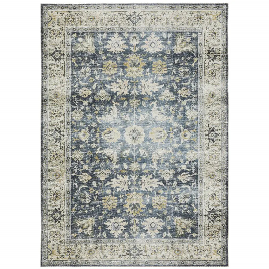 7' X 10' Blue Gold Green And Ivory Oriental Printed Stain Resistant Non Skid Area Rug - Homeroots - Flyclothing LLC
