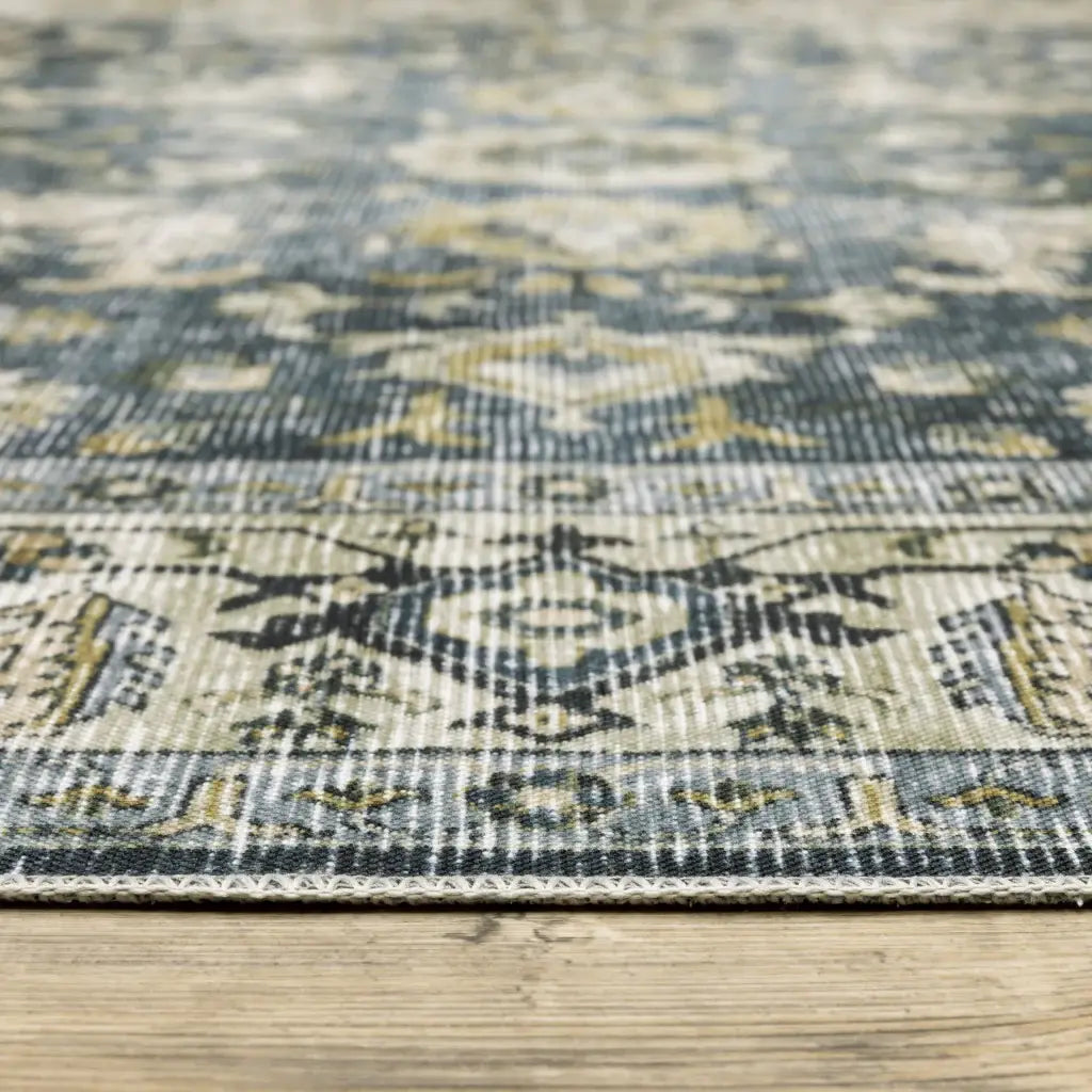 7' X 10' Blue Gold Green And Ivory Oriental Printed Stain Resistant Non Skid Area Rug - Homeroots - Flyclothing LLC