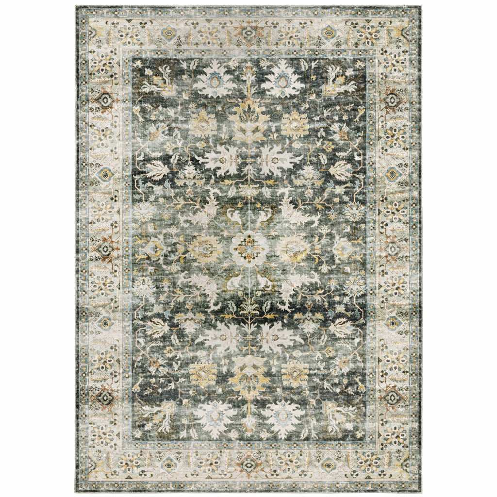 2' X 3' Grey Charcoal Gold Brown Ivory Pale Sage And Light Blue Oriental Printed Stain Resistant Non Skid Area Rug - Homeroots - Flyclothing LLC