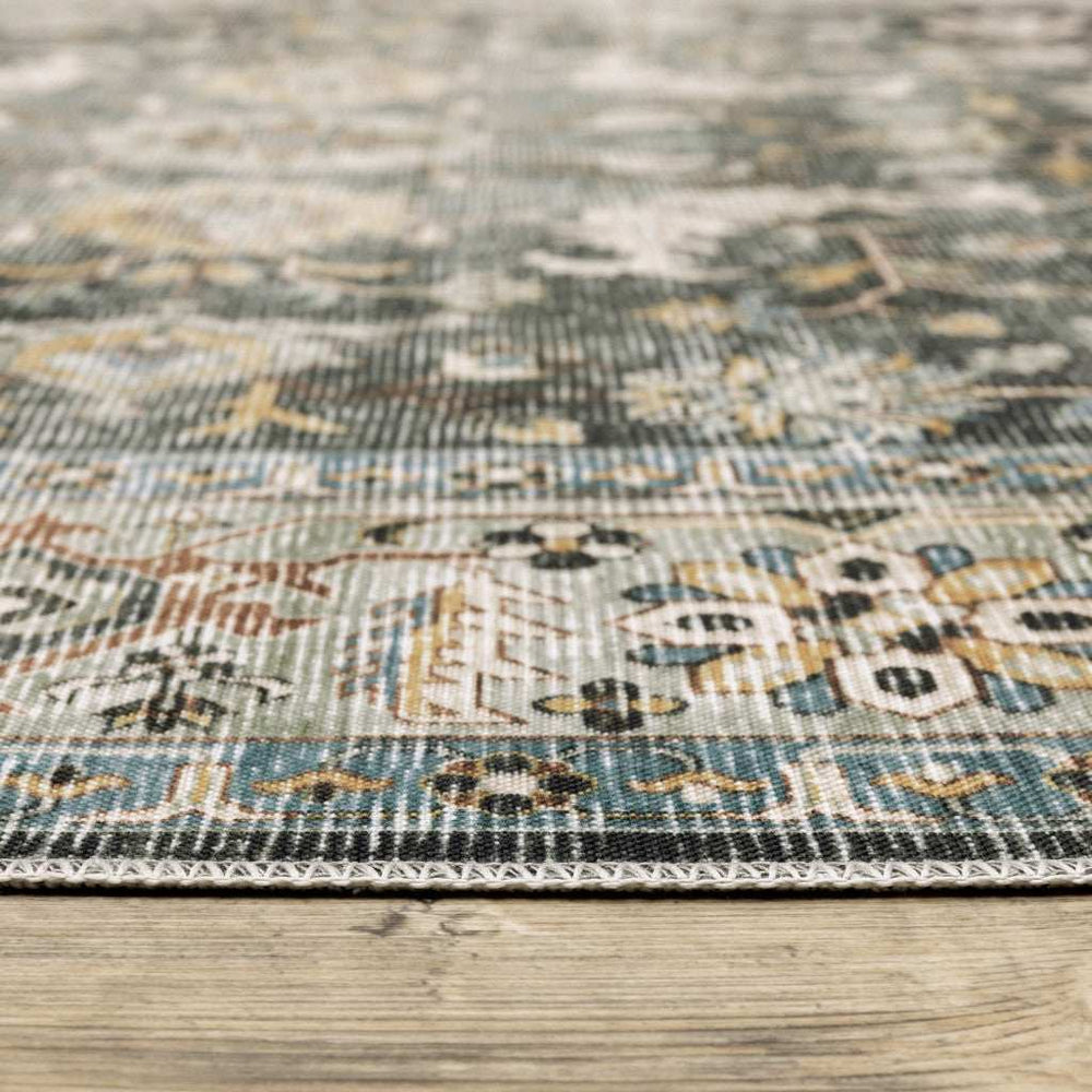 2' X 3' Grey Charcoal Gold Brown Ivory Pale Sage And Light Blue Oriental Printed Stain Resistant Non Skid Area Rug - Homeroots - Flyclothing LLC