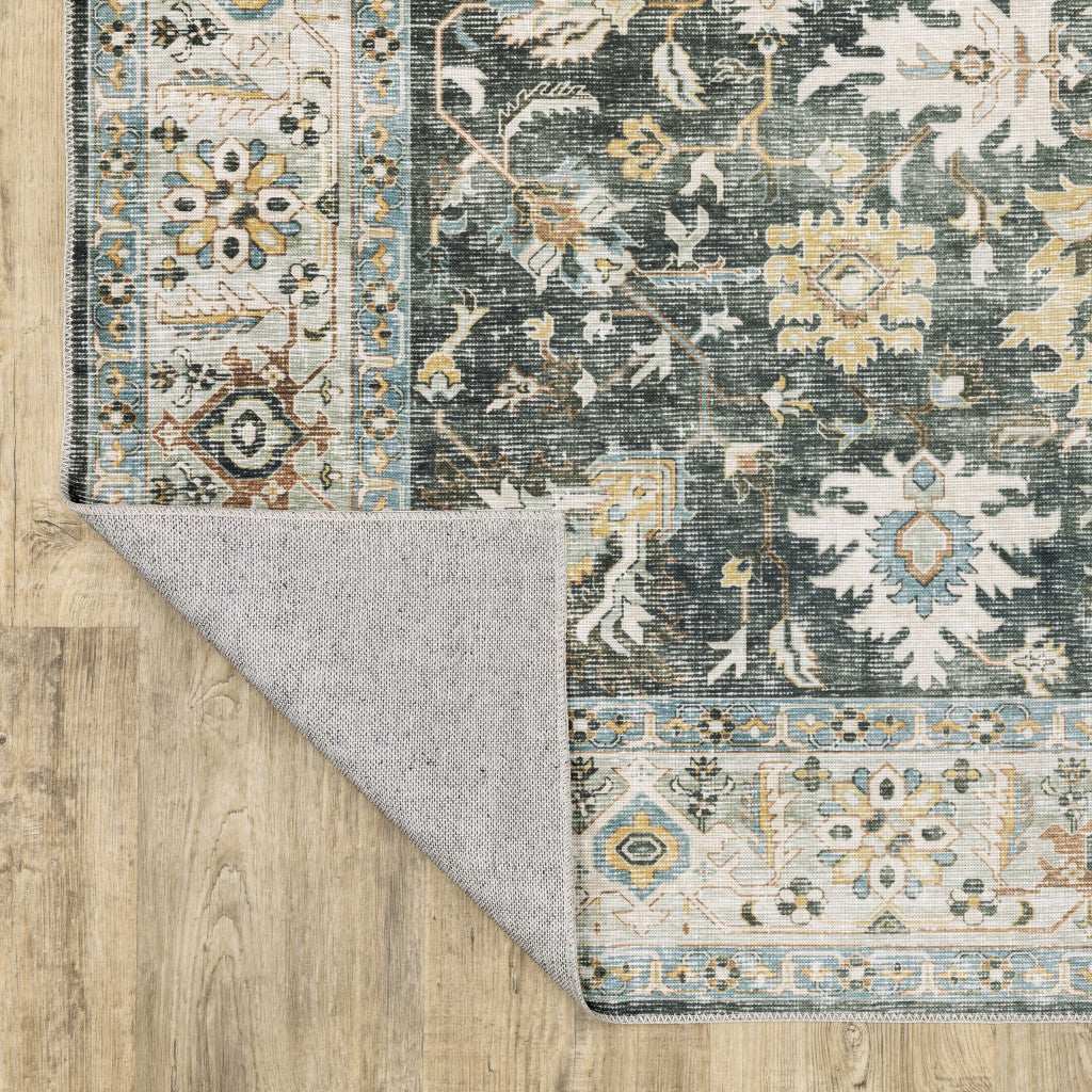 2' X 3' Grey Charcoal Gold Brown Ivory Pale Sage And Light Blue Oriental Printed Stain Resistant Non Skid Area Rug - Homeroots - Flyclothing LLC