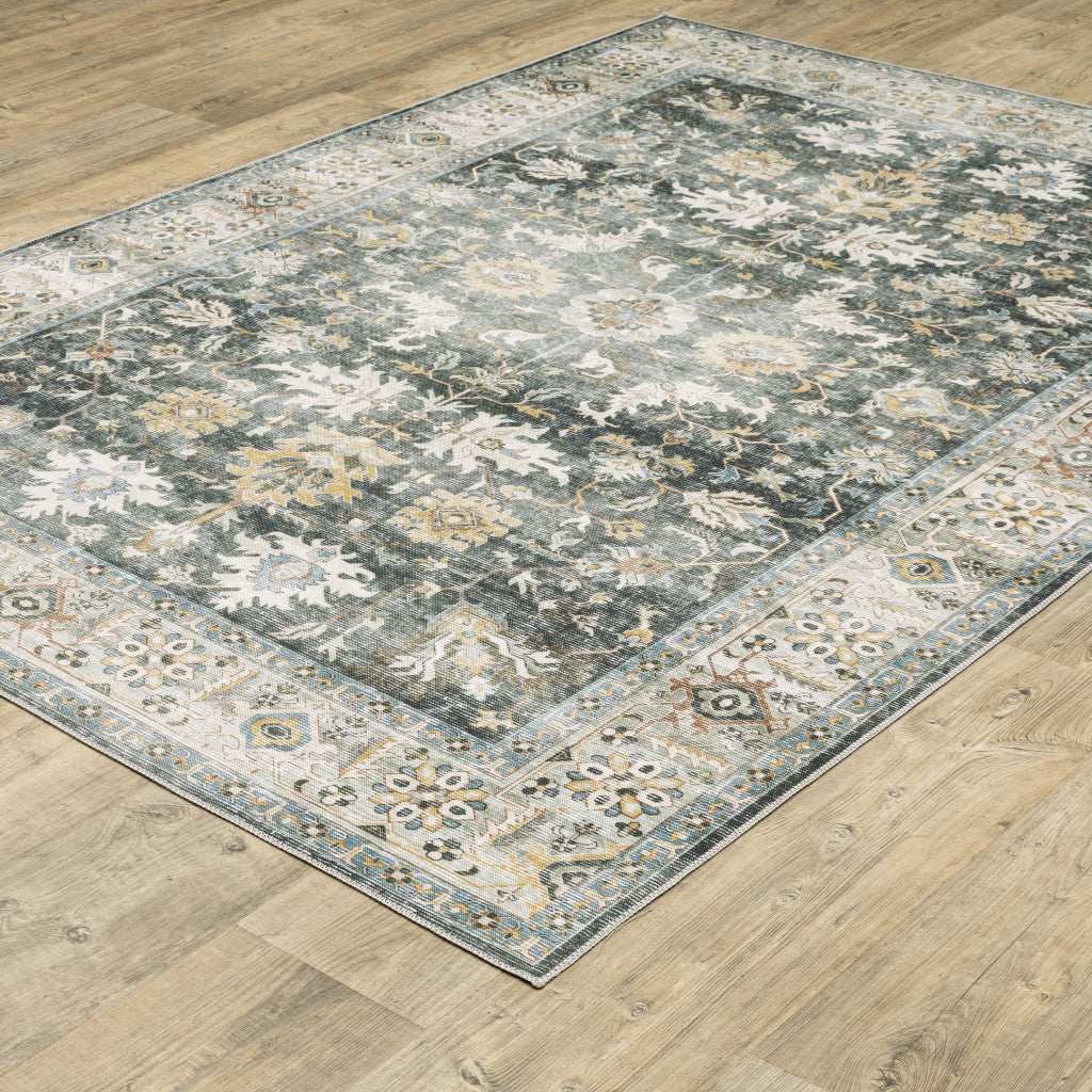 8' Charcoal Oriental Printed Non Skid Runner Rug - Homeroots - Flyclothing LLC
