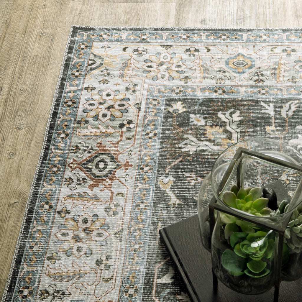 8' Charcoal Oriental Printed Non Skid Runner Rug - Homeroots - Flyclothing LLC