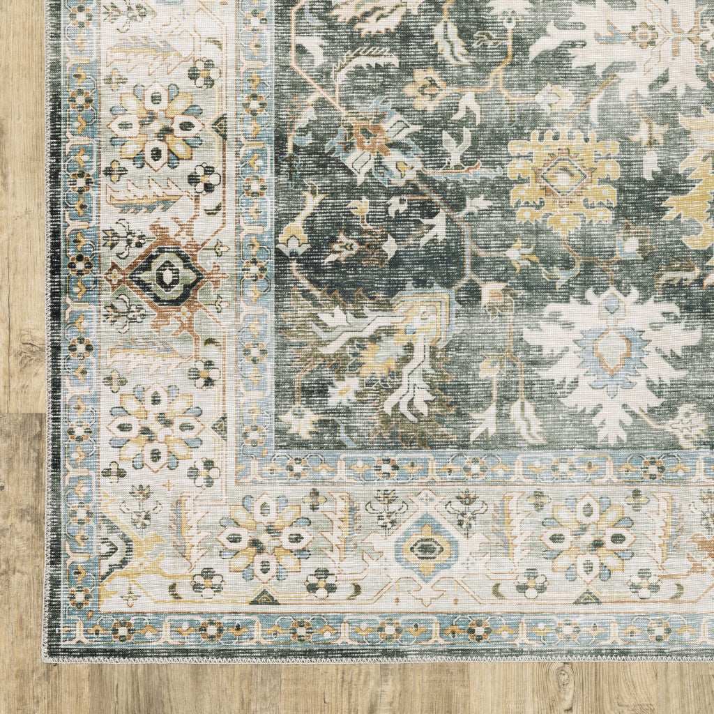 8' Charcoal Oriental Printed Non Skid Runner Rug - Homeroots - Flyclothing LLC