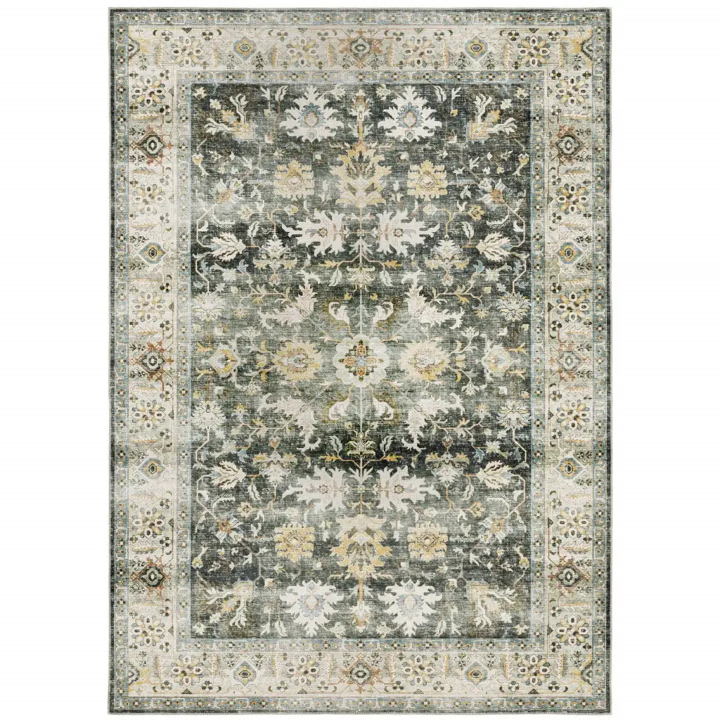 4' X 6' Grey Charcoal Gold Brown Ivory Pale Sage And Light Blue Oriental Printed Stain Resistant Non Skid Area Rug - Homeroots - Flyclothing LLC