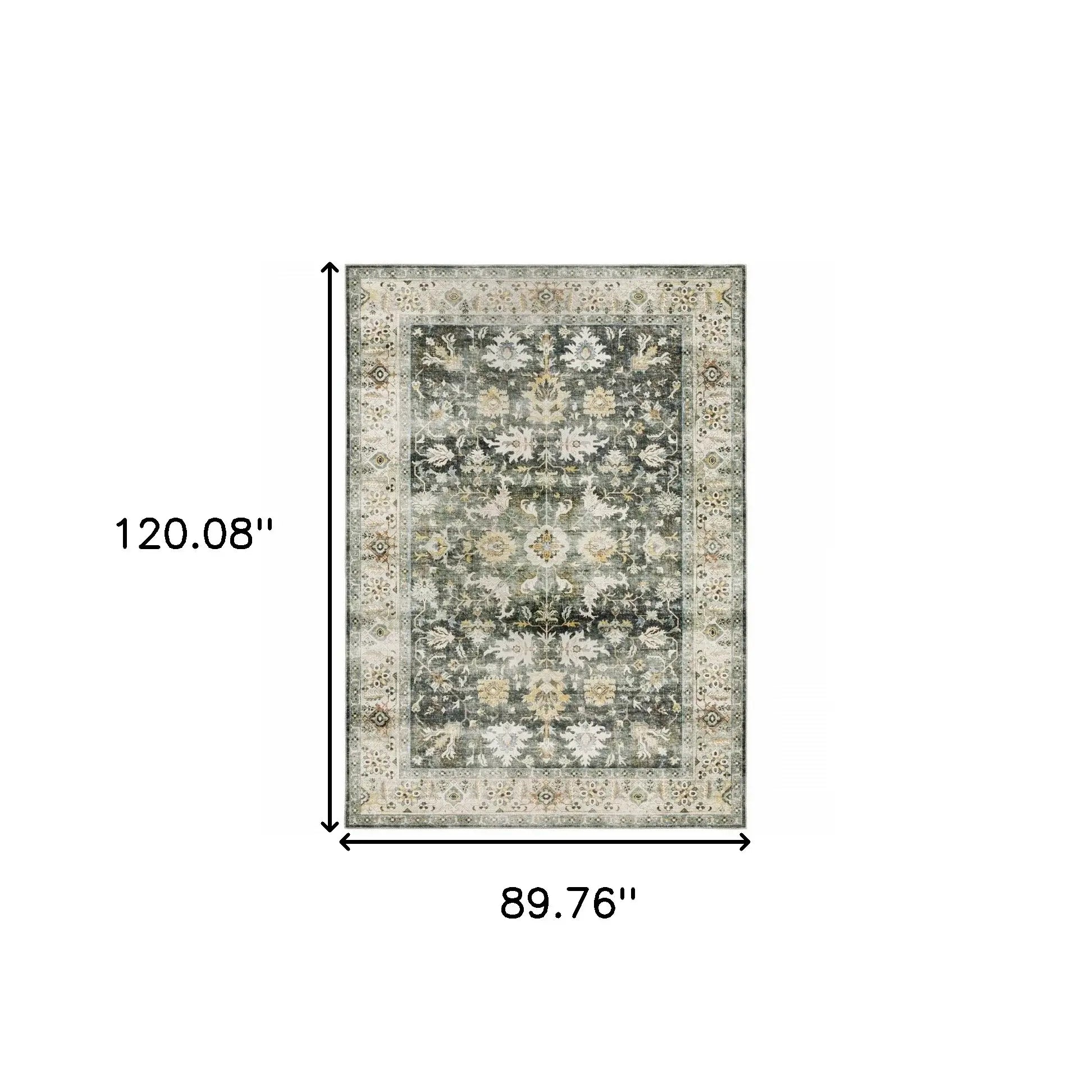 7' X 10' Grey Charcoal Gold Brown Ivory Pale Sage And Light Blue Oriental Printed Stain Resistant Non Skid Area Rug - Homeroots - Flyclothing LLC
