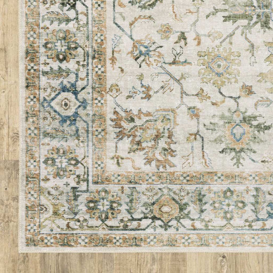 2' X 3' Grey Orange Blue Gold Green And Rust Oriental Printed Stain Resistant Non Skid Area Rug - Homeroots - Flyclothing LLC