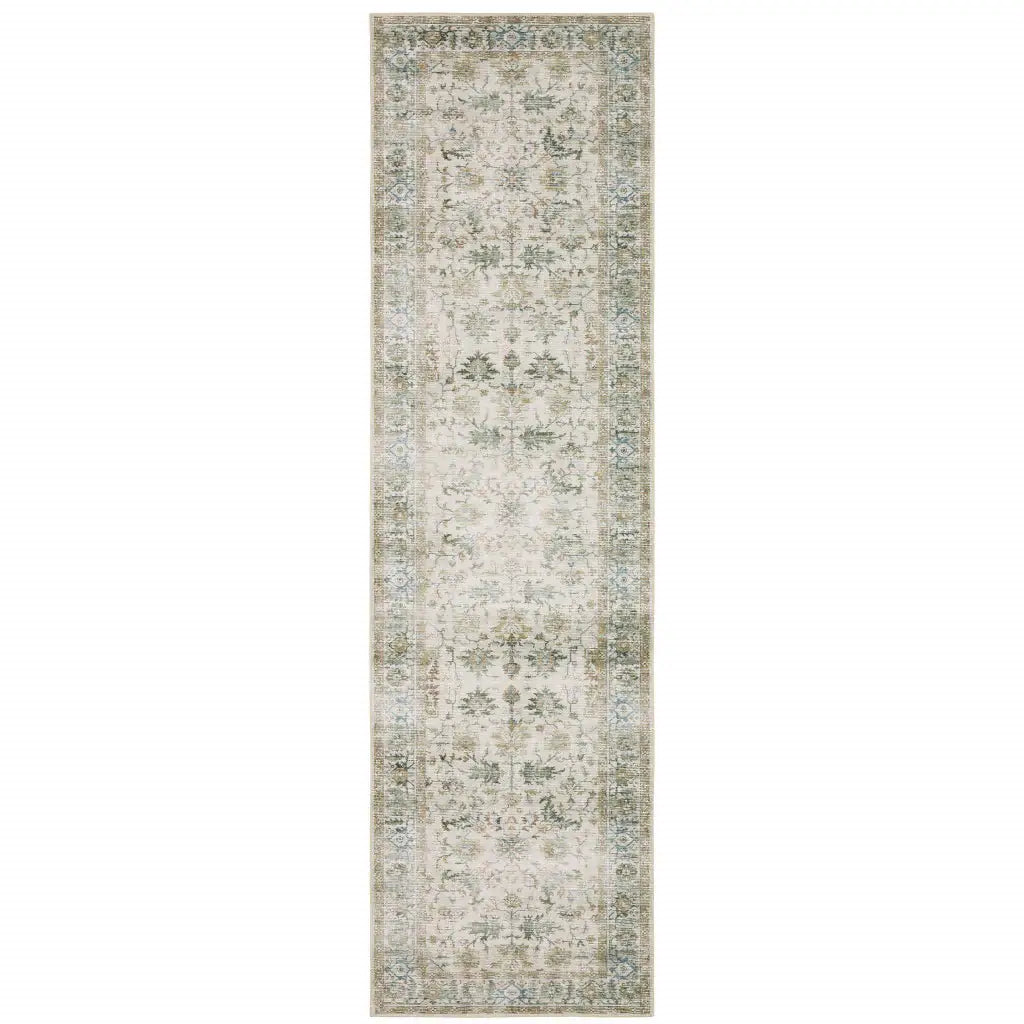 2' X 8' Grey Orange Blue Gold Green And Rust Oriental Printed Stain Resistant Non Skid Runner Rug - Homeroots - Flyclothing LLC