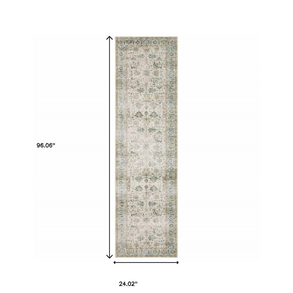 2' X 8' Grey Orange Blue Gold Green And Rust Oriental Printed Stain Resistant Non Skid Runner Rug - Homeroots - Flyclothing LLC