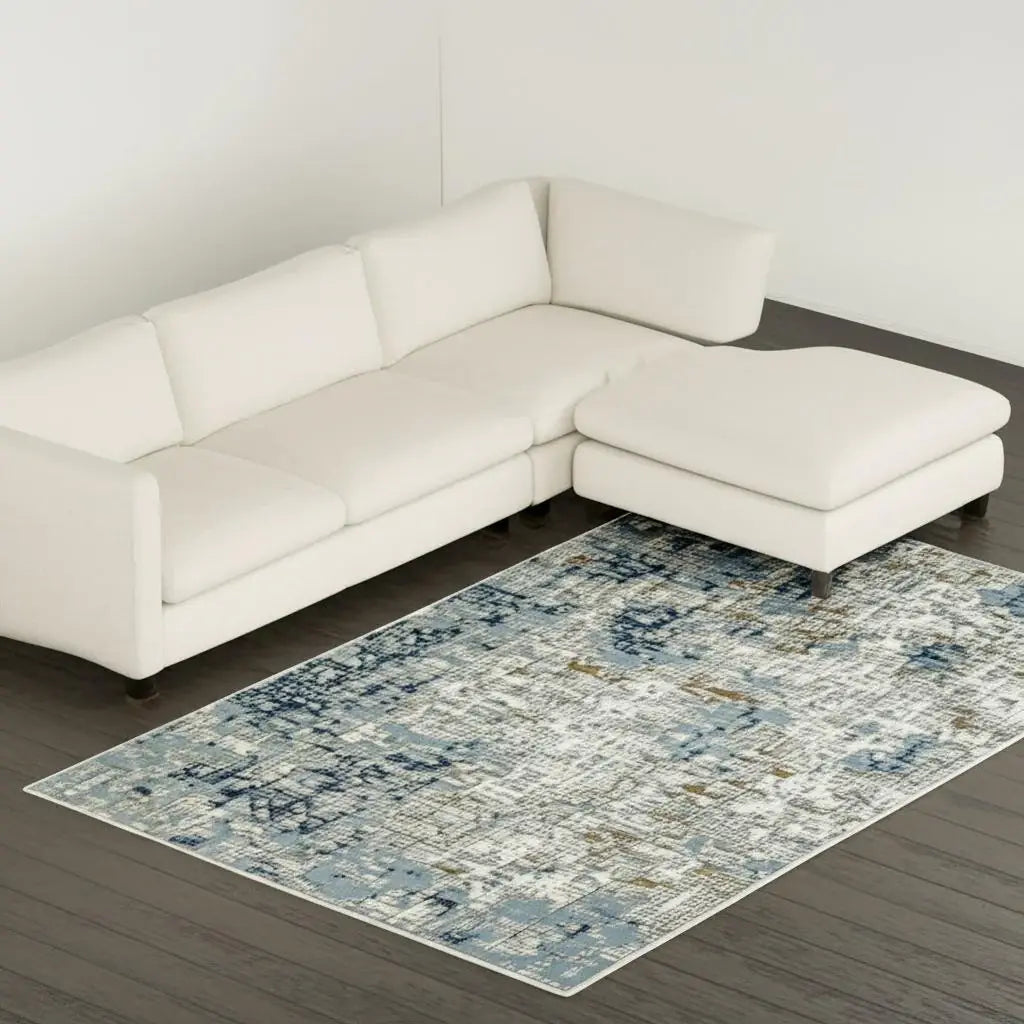 8' X 11' Blue Ivory Grey Brown Beige And Light Blue Abstract Power Loom Stain Resistant Area Rug - Homeroots - Flyclothing LLC