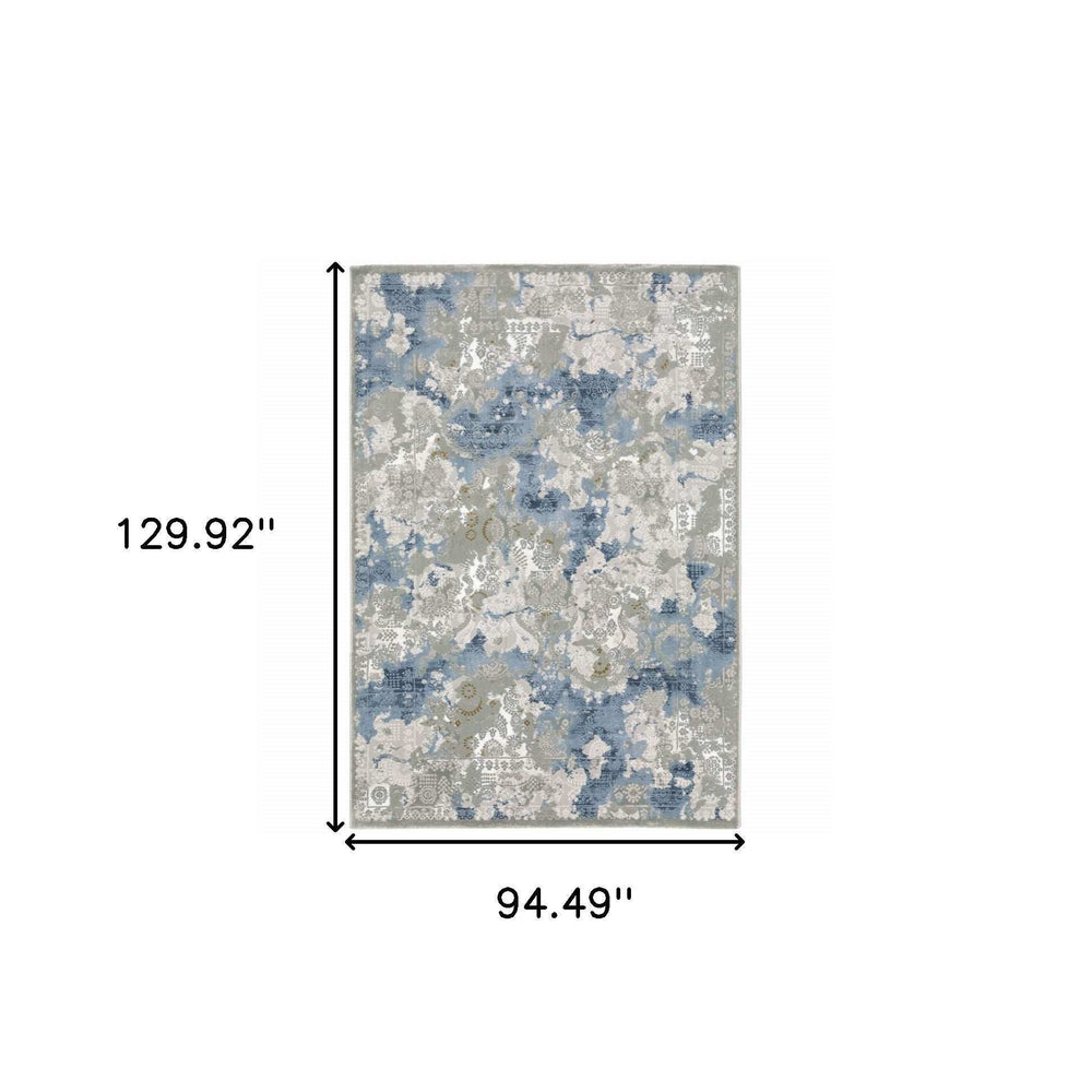 8' X 11' Grey Blue Ivory Navy Beige And Brown Abstract Power Loom Stain Resistant Area Rug - Homeroots - Flyclothing LLC